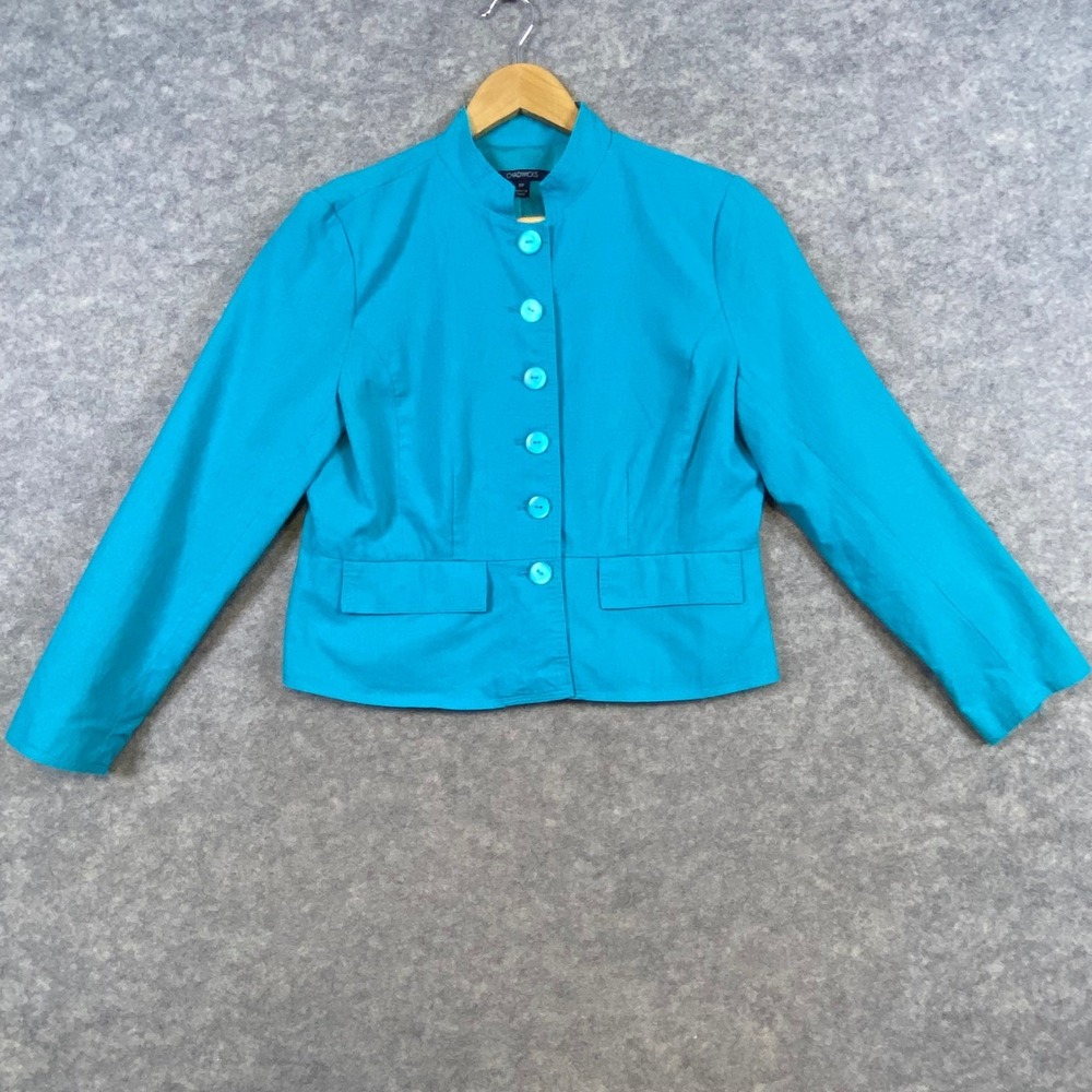 Chadwicks Linen‎ Blend Blazer Jacket Turquoise Button Front Career Office 10P